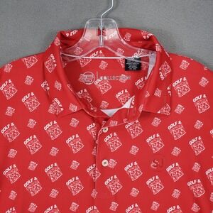 Swing Juice Polo Shirt Men XL Red Golf & Pizza Print Performance Stretch SJ Logo